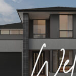 A photo of a house facade with the text 'Welcome' written over it